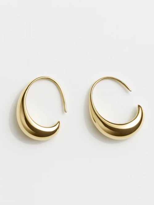 Stainless Steel Plated Golden Curved Drop Hoop Earring Crescent Hoop Earrings